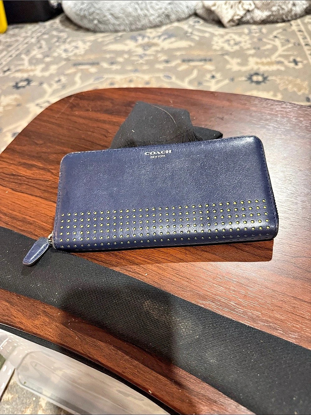 Coach Perforated Leather Accordion Zip Wallet Blue